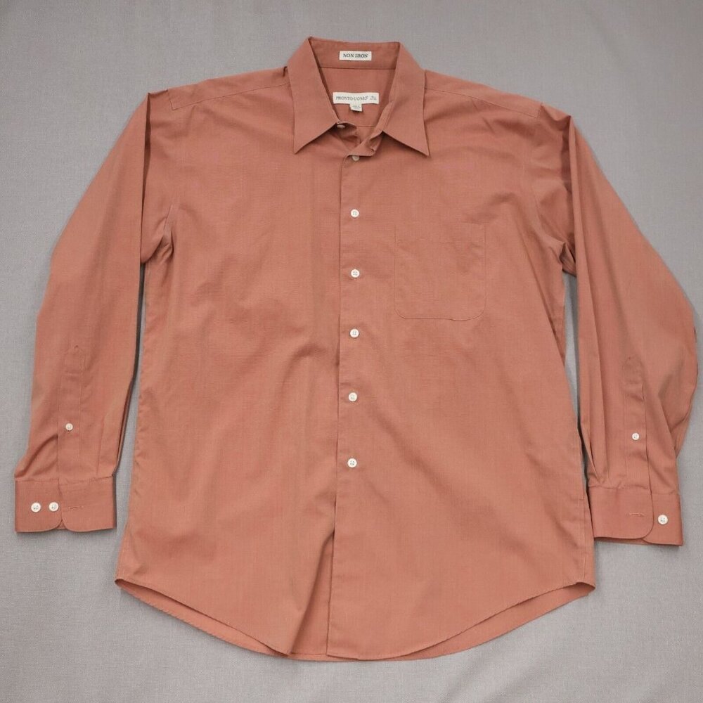 Pronto-Uomo Mens Medium Button Up Shirt Red Orange Classiccore Business Normcore